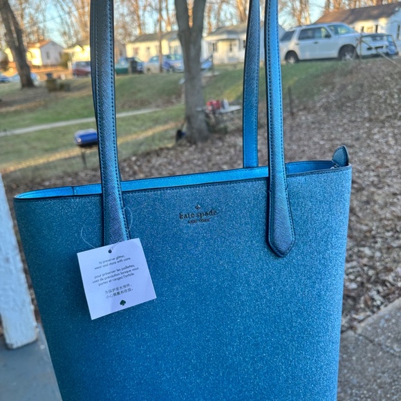 kate spade Bags Kate Spade Tinsel Tote Glitter Fabric Frosty Sky